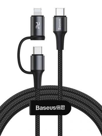 Baseus twins 2 in 1 cable Type-C to Type-C 60W (20V/3A)+iPhone 18W (9V/2A)1m (two flash charge ) Black