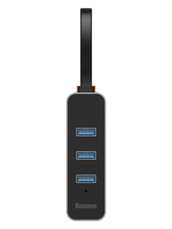 Baseus Steel Cannon Series USB A to USB3.0*3+RJ45 HUB Adapter Dark gray