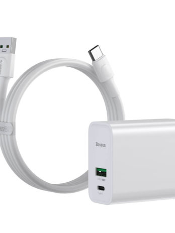 Baseus Speed PPS Quick Charger C+A 30W VOOC Edition(Baseus Mini White series Vooc flash data cable USB for type-C 5A 1m White)White