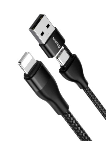 Baseus 2-in-1 Dual Output cable USB-A+Type-C TO iPhone 18W MAX 1m Black