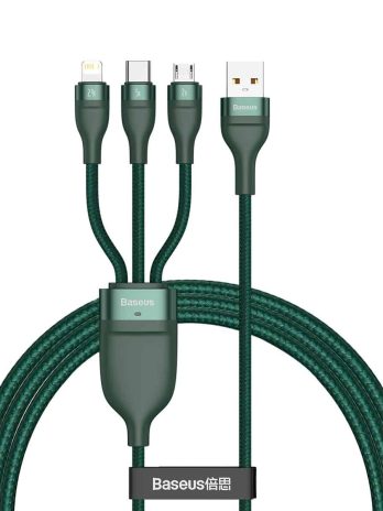 Baseus Flash Series One-for-three Fast Charging Data Cable USB to M+L+C 5A 1.2m Black/Green/Orange