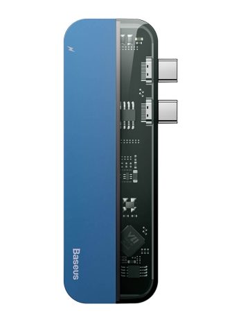 Baseus Transparent Series Dual Type-C Multifunctional HUB Adapter(Type-C to Type-C*2+USB3.0*2+4K HD*1)Deep gray/Blue/Red