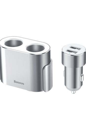 Baseus High Efficiency One to Two Cigarette Lighter(dual-cigarette lighter 80W +dual USB 3.1A)Black/Silver