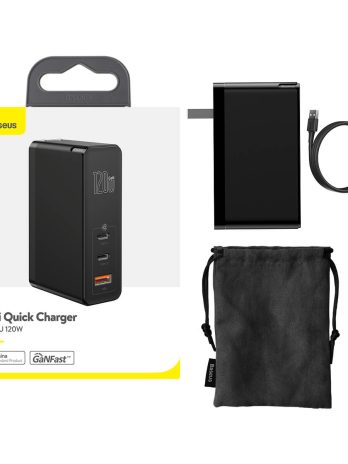 Baseus GaN Mini Quick Charger C+C+A 120W(Include:Baseus Xiaobai series fast charging Cable Type-C  to Type-C 100W(20V/5A) 1m Black)Black/White
