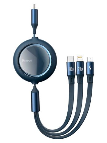 Baseus Bright Mirror One-for-three Retractable Data Cable Type-C to Micro+iPhone+Type-C 1.2m 100W