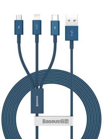 Baseus Superior Series Fast Charging Data Cable USB to Micro+iPhone+Type-C 3.5A 1.5m Blue