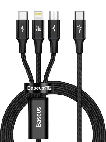 Baseus Rapid Series 3-in-1 Fast Charging Data Cable Type-C to Micro+iPhone+Type-C PD 20W 1.5m