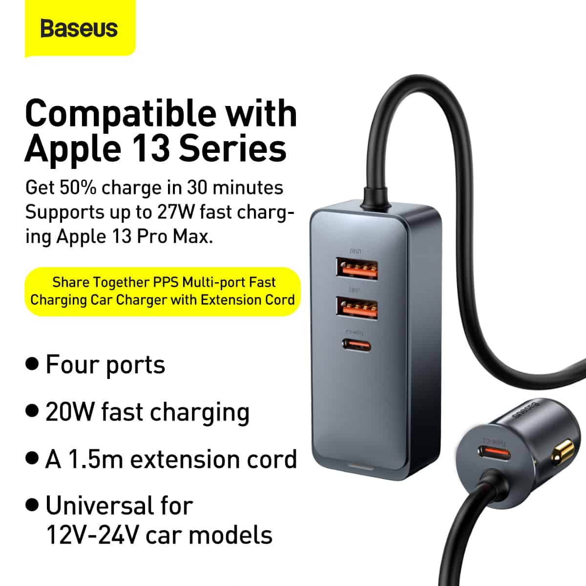 Baseus Share Together Multi Ports Fast Car Charger