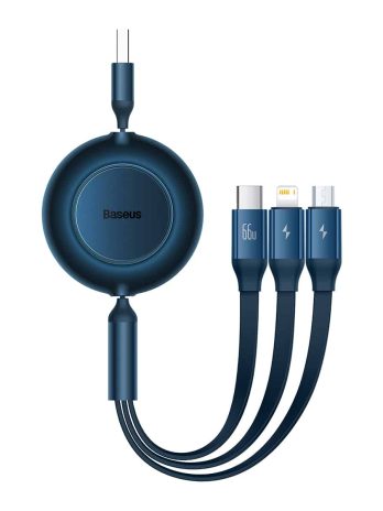 Baseus Bright Mirror 2 Series Retractable 3-in-1 Fast Charging  Data Cable USB to Type-C+Lightning+Micro 66W 1.1m Black