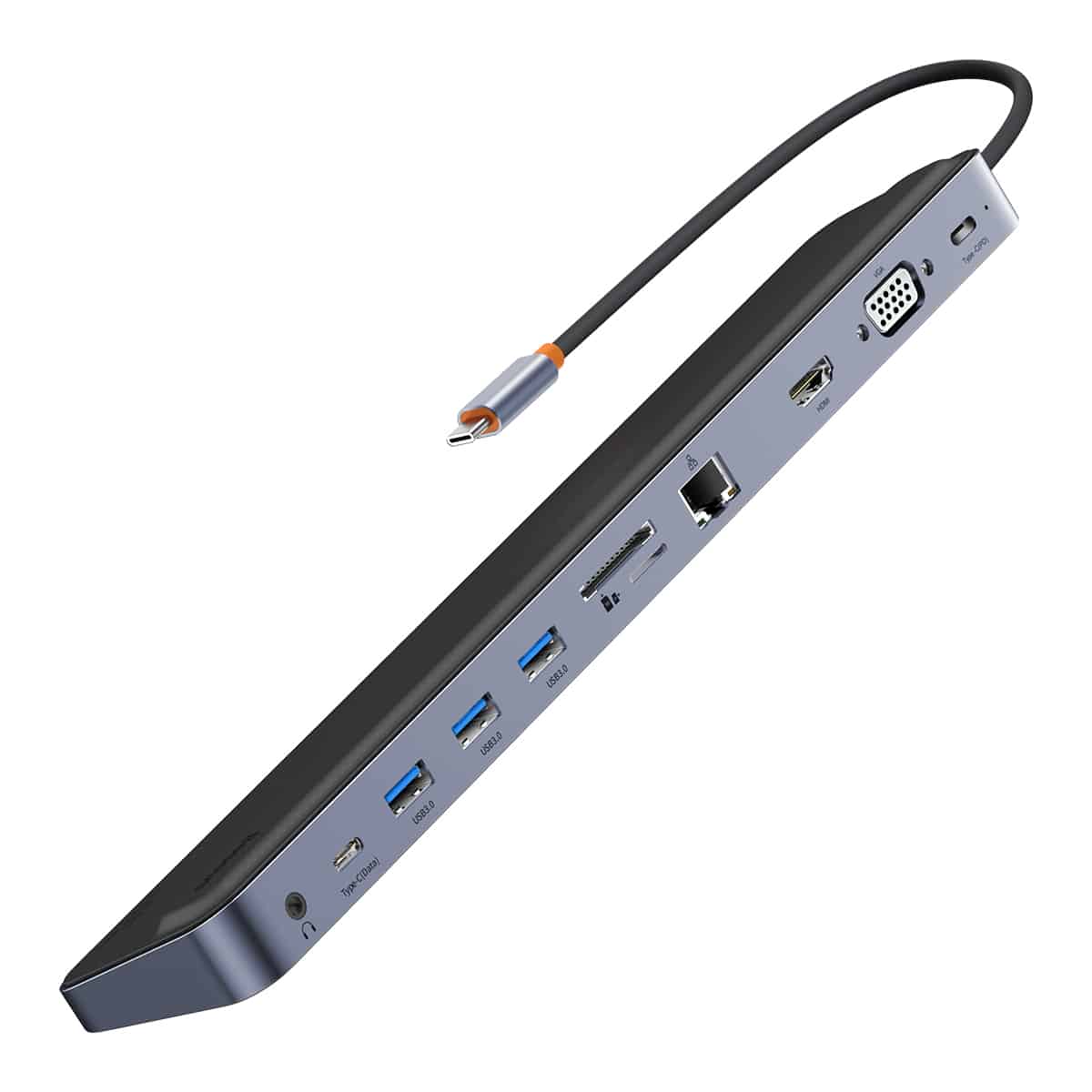 Baseus EliteJoy Gen2 11-Port Type-C HUB Adapter Dark gray (Type-C to HDMI*1+USB3.0*3+PD*1+VGA*1+SD/TF*1+RJ45*1+Type-C Data*1+3.5mm*1)