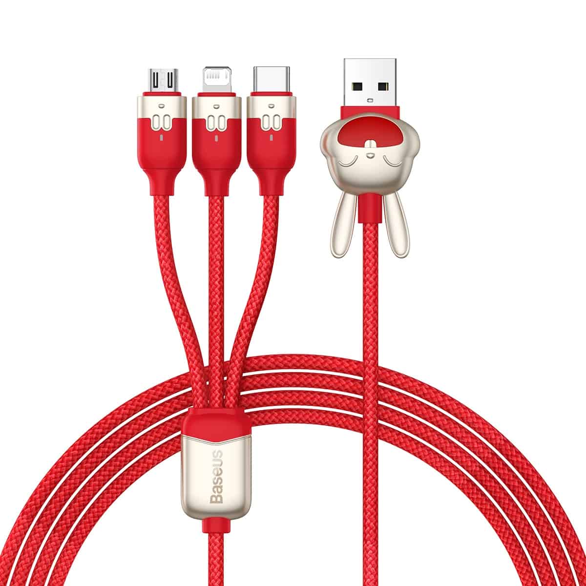 Baseus Chinese Zodiac Series Fast Charging Data Cable (Year of the Rabbit) USB to Micro+Lightning+Type-C 3.5A 1.2m Red