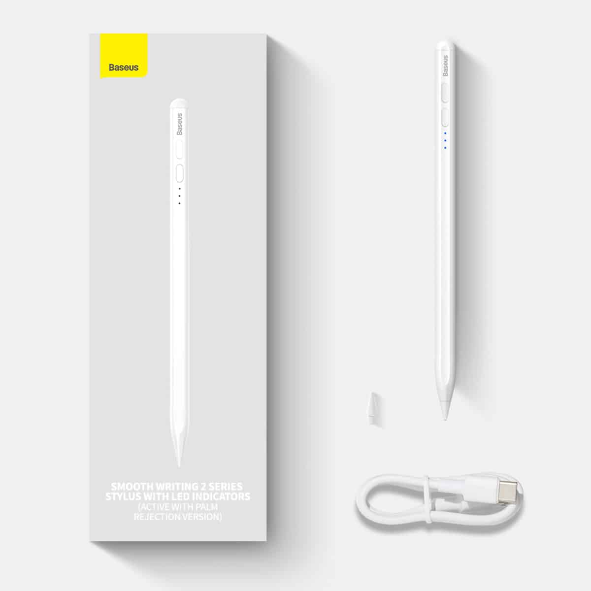 Baseus Penchang second-generation light display capacitance pen white (active anti-touch plate includes: simple universal data line Type-C white*1+active head*1)